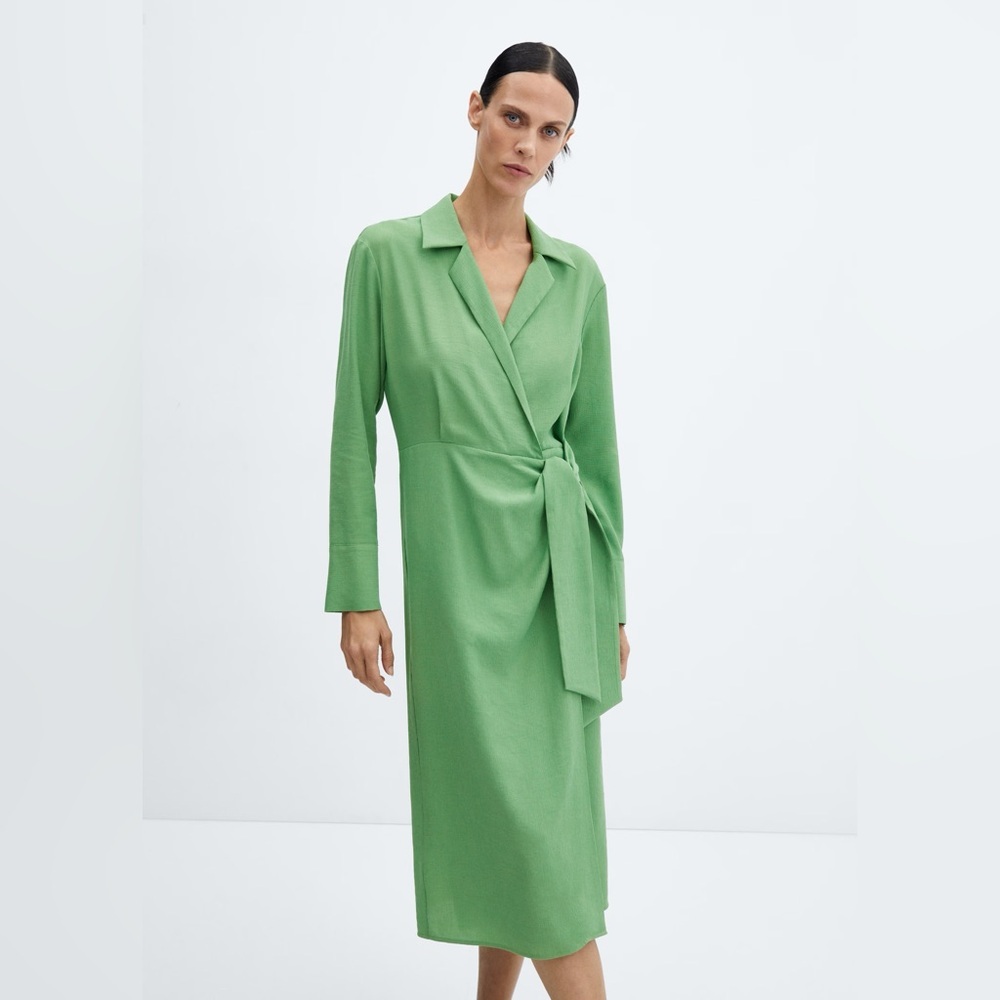 Mango green knot detail shirt dress NWT